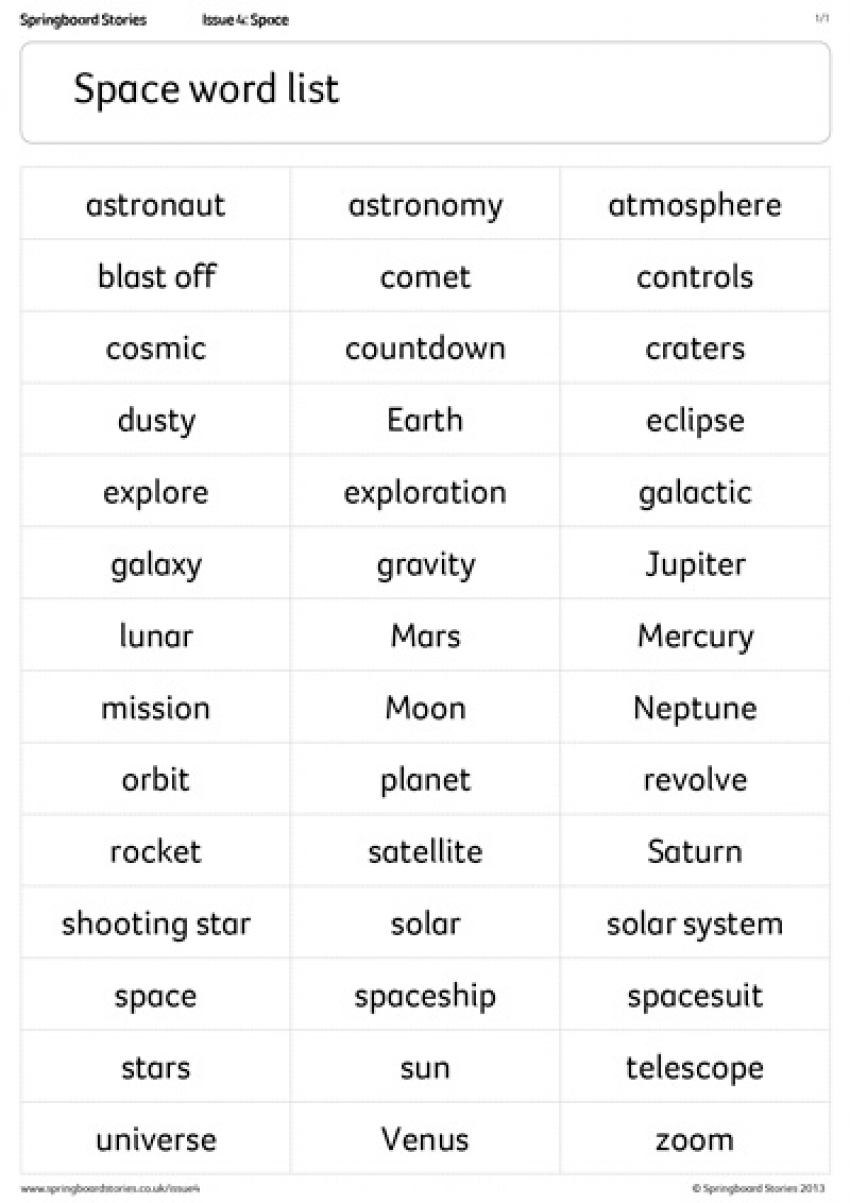 Space word list.
