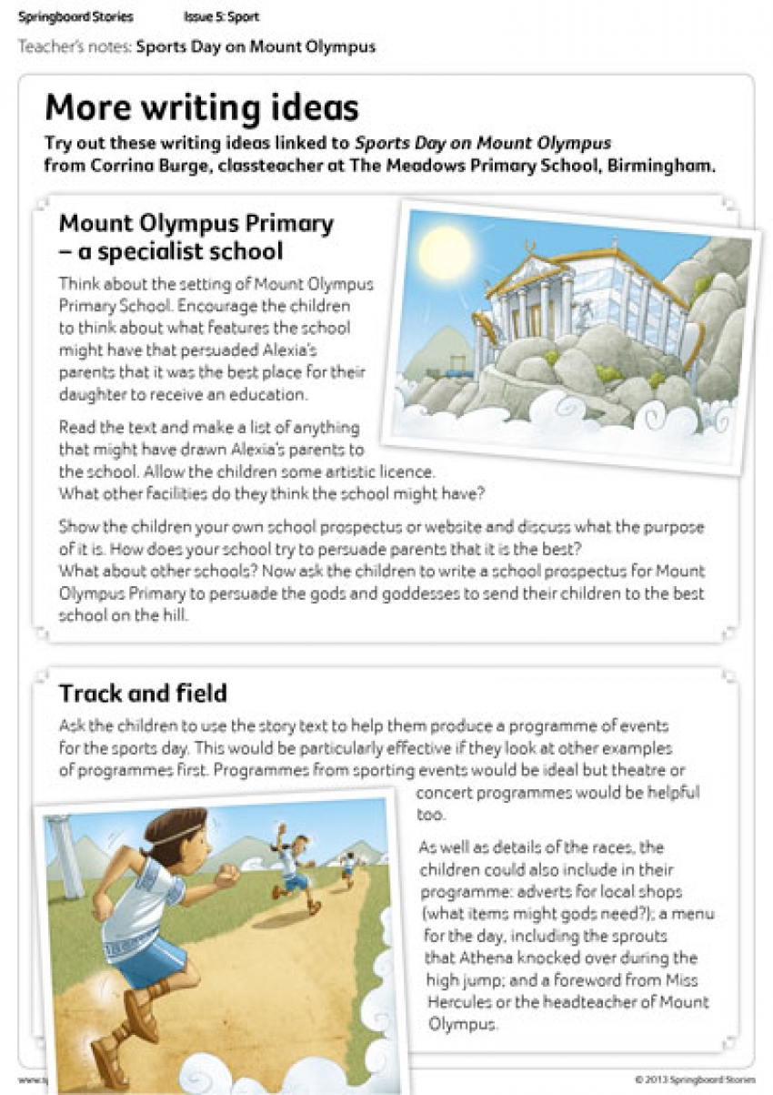Sports Day on Mount Olympus literacy writing ideas for primary children
