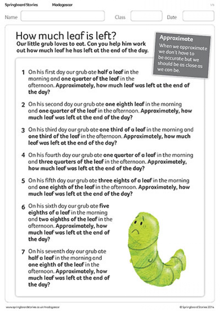 Leaf fraction maths resource for use with A grub's tale