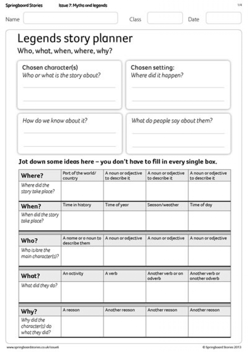 Legends story planner primary resource