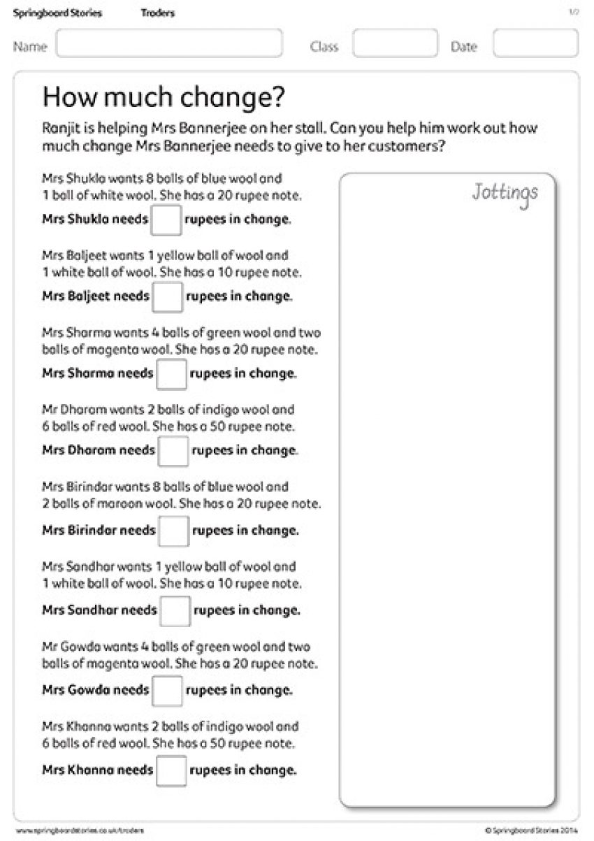 How much change primary maths resource