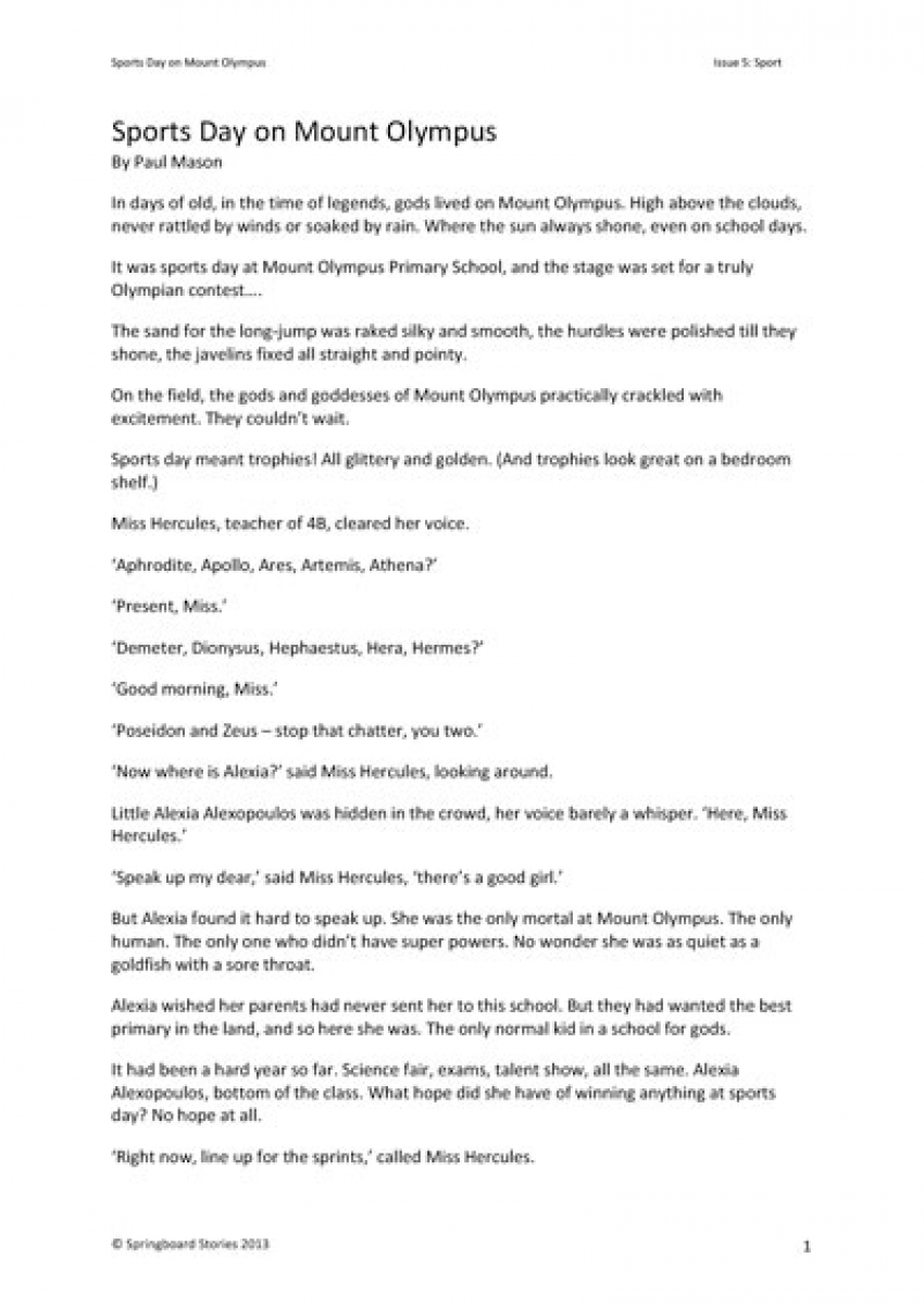 Sports Day on Mount Olympus text only primary resource